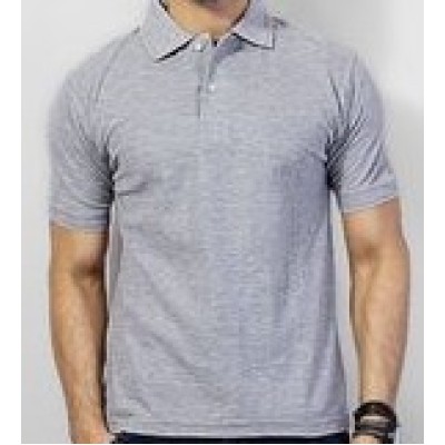 MEN GREY PLAIN POLO T-SHIRT